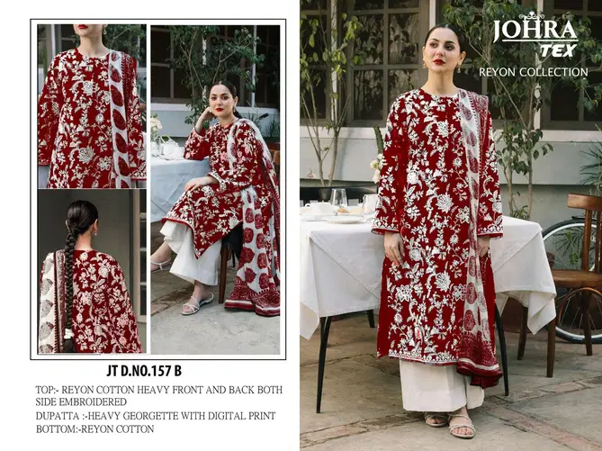 JT 157 Johra Rayon Cotton Embroidery Pakistani Suits Wholesale Online